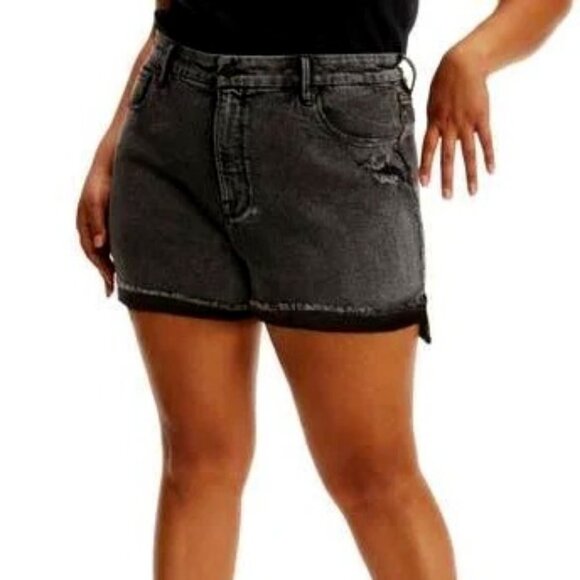 NWT GOOD AMERICAN High Waist Cutoff Distress Black Denim Jean Shorts SZ 18 & 20